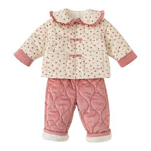 贝贝城女宝家居服冬季保暖女童加厚睡衣套装儿童加绒两件套秋冬潮