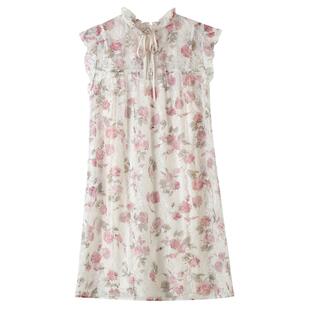 SNIDEL春夏款气质荷叶边小飞袖蕾丝印花连衣裙SWFO252304