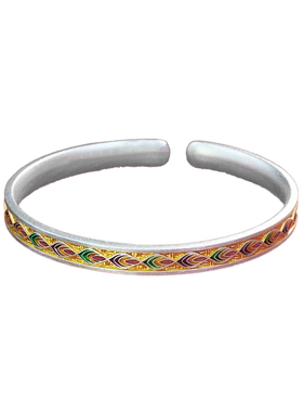 足银999描金珐琅彩凤羽手镯女