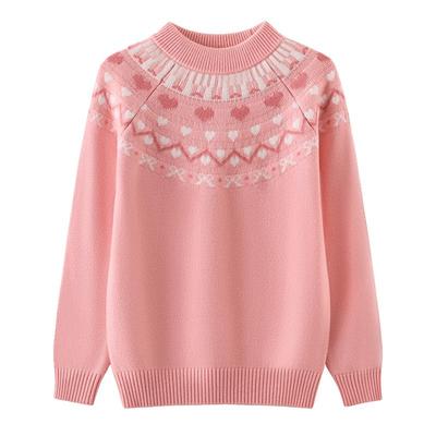 恒源祥中大童打底羊毛衫粉色毛衣