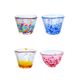 现货日本进口津轻小酒杯手工制作彩色玻璃杯清酒杯小茶杯套装礼盒