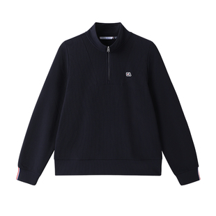 ELLE ACTIVE女装半拉链卫衣休闲百搭长袖运动衫亲肤薄绒套头上衣