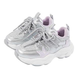 笛莎童鞋儿童舒适加绒保暖运动鞋女童休闲鞋25冬季新款银色老爹鞋