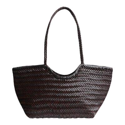 AbbottVINTAGE【板栗包】复古进口牛皮编织手提度假包菜篮