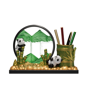 中国风熊猫文创笔筒流沙画摆件办公室桌面装饰品送老外纪念品礼物