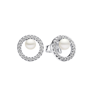 Pandora潘多拉珍珠Pavé密镶光环耳钉经典光环造型礼物优雅时尚