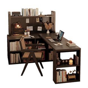 书桌洞洞板家用成人梳妆台黑色桌子收纳柜一体卧室转角L型电脑桌