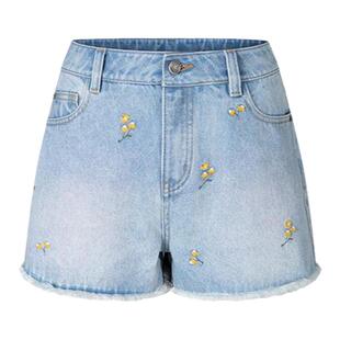 HERLIAN 夏季新品女士小雏菊刺绣牛仔短裤