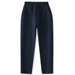 儿童直筒针织深蓝运动裤男女童灰色裤子小学生加绒藏青色长校服裤