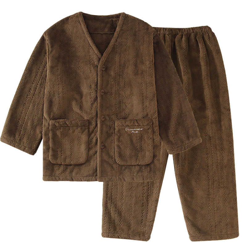 珊瑚绒睡衣男女情侣款加厚保暖法兰绒家居服套装可外穿秋冬季爸爸