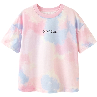 迷你巴拉巴拉男女童短袖透气夏T恤纯棉柔软儿童潮酷扎染宝宝上衣