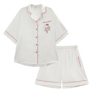 果壳情侣睡衣夏女士新款睡衣HelloKitty凉感冰丝男士家居服套装B