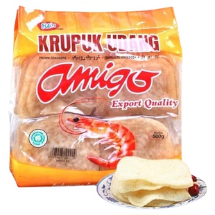 印尼进口阿米戈虾味木薯片油炸大虾片亚米高龙虾片膨化500g*24包