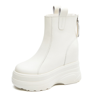 真皮12cm内增高马丁靴女鞋2025新款小个子中筒靴秋冬加绒厚底短靴