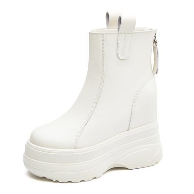 真皮12cm内增高马丁靴女中筒靴