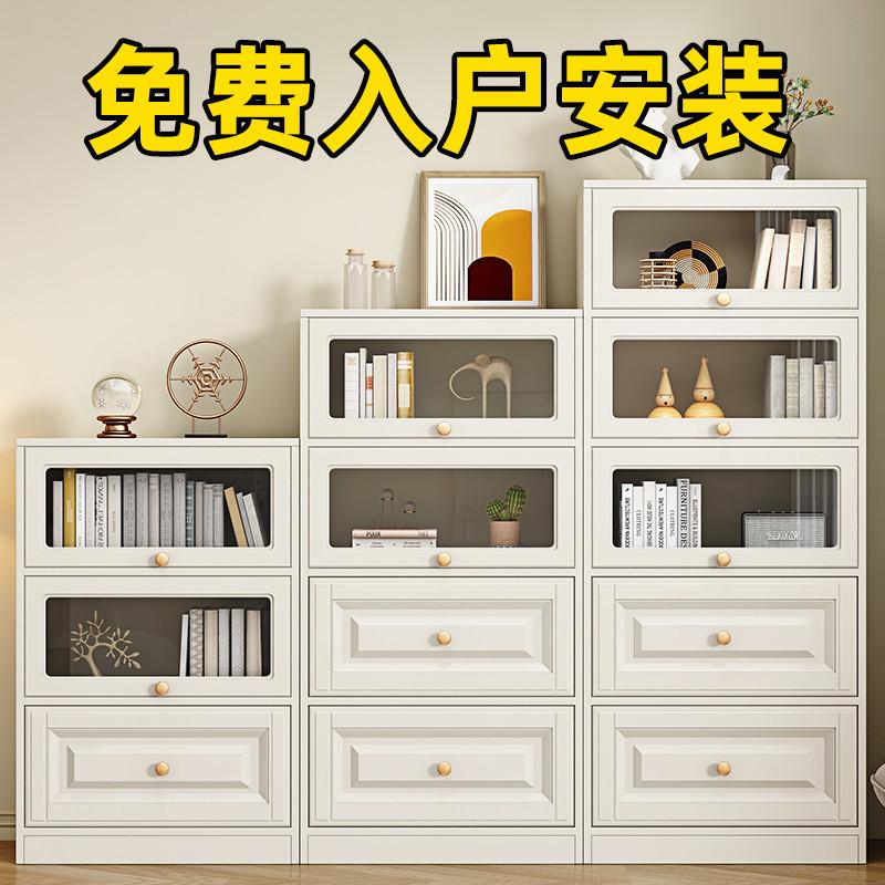 现代简约书柜置物柜玻璃门组合防尘书架家用客厅一体整墙储物柜子