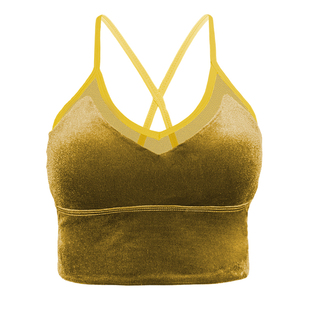 Slenddy Swan丝绒款运动内衣女瑜伽健身弹力细肩带文胸黄色S8008