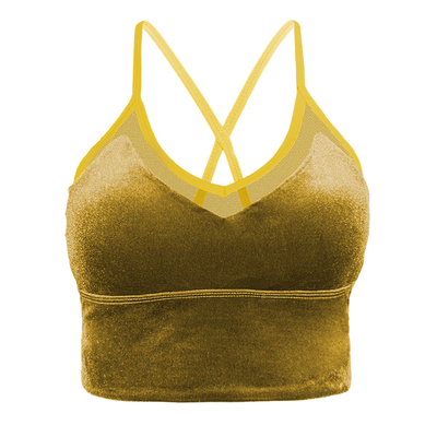 Slenddy Swan丝绒款运动内衣女瑜伽健身弹力细肩带文胸黄色S8008