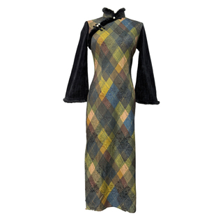 迷森格新中式旗袍2025新款冬季加绒加厚格子冬装保暖少女优雅显白