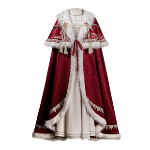 温柔限定原创设计皇权加冕Lolita连衣裙欧式宫廷感刺绣红斗篷套装