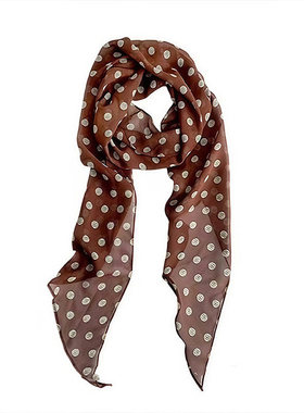 棕色波点丝巾女春夏薄款
