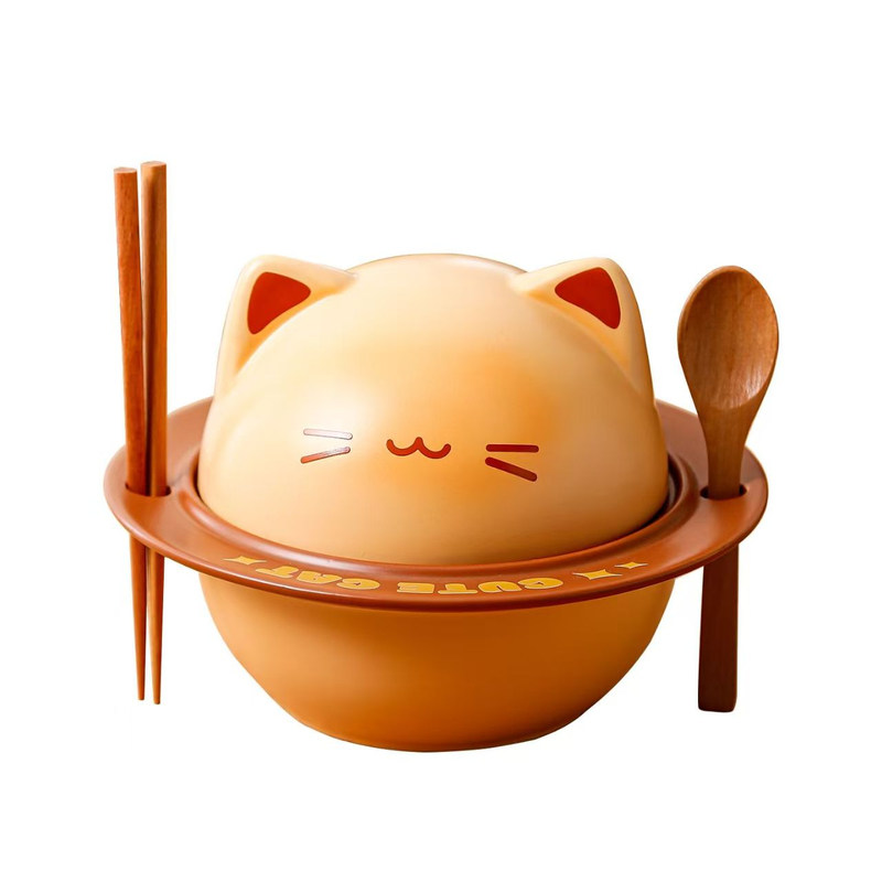 可爱稀奇古怪猫咪泡面碗陶瓷带盖