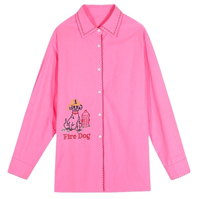 落落狷介刺绣长袖衬衫女