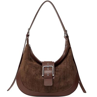 天美意复古头层麂皮磨砂马鞍包