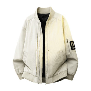 胖男生大码休闲棒球领飞行员白鸭绒夹克男加厚加肥加大保暖羽绒服