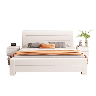 北欧榫卯实木床1.8米奶油白色双人现代简约1.5米/1.2小户型储物床