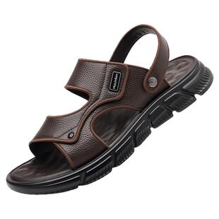 木林森头层牛皮凉鞋男夏季新款真皮软底防滑开车沙滩鞋男士凉拖鞋