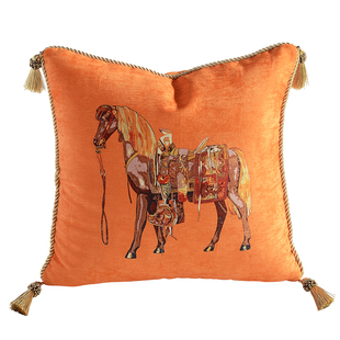 高精密橙系列抱枕欧式奢华靠枕橘色大马样板间沙发床头流苏靠垫套