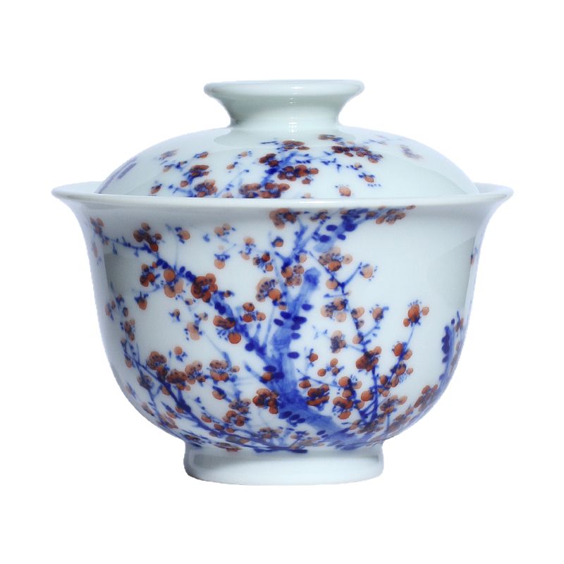 景德镇小桥窑主人杯青花印章红暗香疏影红梅花壶承茶杯功夫茶具