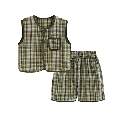 砚台家男童复古森系格子套装