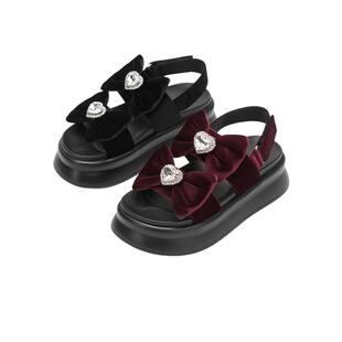 热风厚底凉鞋女款2025年夏季新款蝴蝶结气质女鞋配裙子增高鞋子