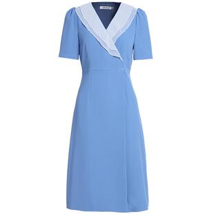 经典故事设计感西装连衣裙女夏季2025年新款荷叶边V领修身西服裙