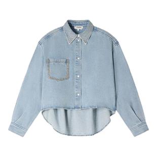 SANDRO2026春季新款女装法式时尚领口仿钻饰点缀落肩袖牛仔外套