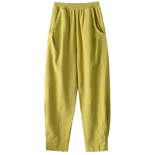 苎麻灯笼裤女春秋复古宽松阔腿裤休闲萝卜裤老爹裤高腰棉麻哈伦裤