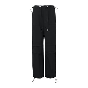 安欧兔【防泼水】抽绳降落伞兵裤工装裤子女款  百搭黑色显瘦直筒
