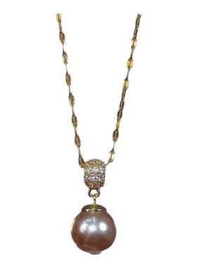 轻奢时尚咖色珠珠钛钢项链