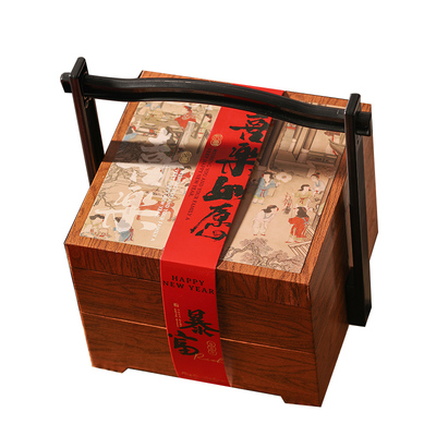 高档双层仿木纹新年礼盒空盒