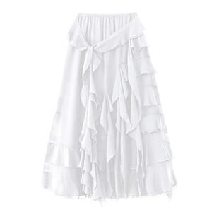 ICE DUST 2025秋季新款层叠荷叶边长半裙女气质荷叶边半身裙长裙