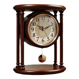 高端实木客厅台式座钟美式桌面钟表摆件家用新中式台钟摆钟石英钟