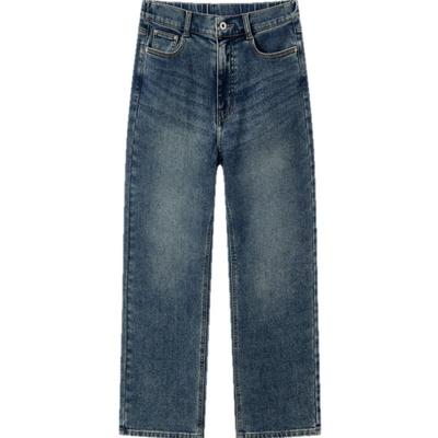 森马半松紧腰抓毛直筒牛仔裤女