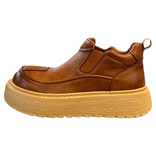 男鞋冬季2026新款纯色马丁靴一脚蹬高帮板鞋厚底增高大头工装皮鞋