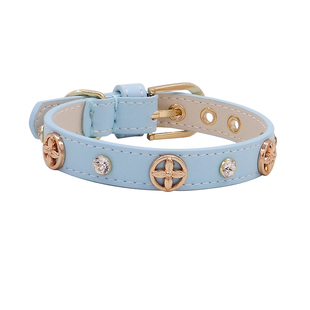 阿奇尔  幸运草白色钻真皮宠物项圈猫狗颈圈