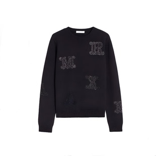 国内现货早春MaxMara经典款烫钻字母logo修身圆领毛衣羊绒衫