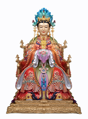碧霞元君黄铜彩绘贴金神像供奉