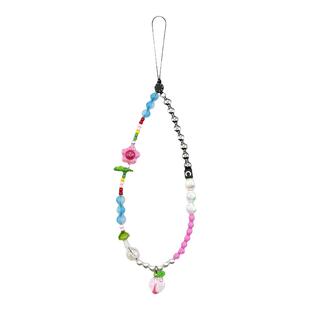 多巴胺桃花手机链case原创链条diy手工挂链高级感相机挂饰女款个性手腕挂饰网红手提挂绳短款创意珠串挂件