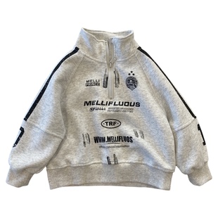 【中童90-130码】韩范印花立领卫衣男童春洋气半立领套头上衣女童